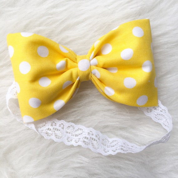 Yellow Polka Dot Bow Summer Bow Yellow Lace Bow Yellow Bow