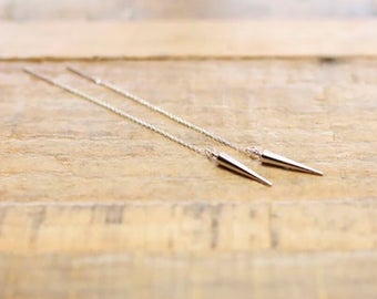 Silver Spike Earrings/ Silver Threader Earrings/Long Silver Dangle Earrings/Minimal Jewelry/Rosegold Spike Earrings