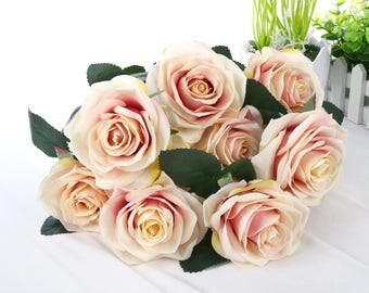10 Head French Pink Roses, Silk Flower Arrangement, Artificial Flower, Pink Silk Rose, Wedding Living Room Table Decoration, Home Decor