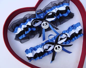 New Handmade Nightmare Before Christmas Jack Skellington Wedding Garter White Black Royal Blue Prom Garters Homecoming Wedding Garter Set