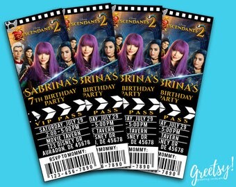 Descendants Invitation, Descendants Birthday, Descendants Party, Descendants Movie Pass, Descendants Birthday Party Ticket, Descendants 2