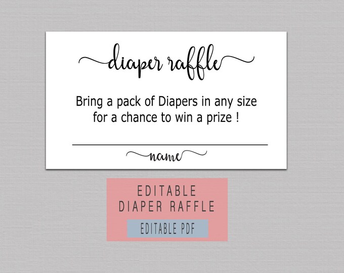 DIAPER RAFFLE TICKET Printable, diaper raffle cards instant download, diaper raffle template, baby shower diaper raffle, sign, editable B11