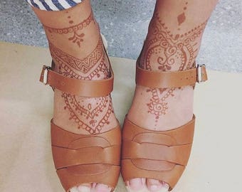 Swedish Clogs Peep Toe Tan Leather by Lotta from Stockholm / Wooden Clogs / Summer Sandals / High Heel / Made in Sweden / Scandi / Shoes