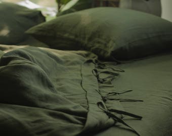 Green Linen Duvet Cover, Custom Size Duvet Cover, Green Linen Bedding, Softened quilt cover, Linen doona cover, Green Duvet Cover