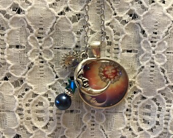 Sun and Moon Celestial Charm Necklace/Sun and Moon Necklace/Sun and Moon Pendant/Sun and Moon Jewelry/Celestial Jewelry