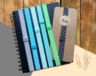 Dots Planner band pen holder, polka dotty pen band, elastic organiser with pencil holder, book page marker holder, gift journal accessories,