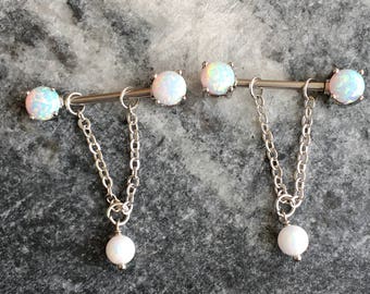 Silver Opal Nipple Ring.