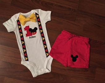 Mickey mouse inspired 1st birthday boy shorts outfit, 1st birthday boy outfit, Baby boy first birthday outfit, Mickey smash cake