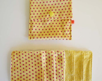 Wipes cleansing washable micro-eponge in organic tencel "flowers" pink and yellow handkerchief