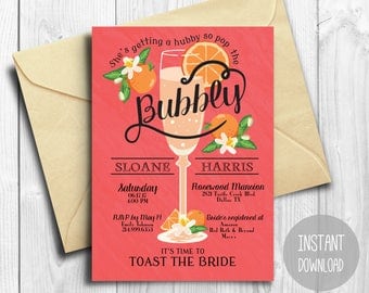 Bridal Shower Invitation INSTANT DOWNLOAD | Editable Bridal Shower Invite Template | champagne, oranges, bubbly | PDF