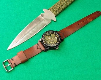 Handmade leather Watch Strap Horween Natural Dublin skin Color cognac, 24mm, 22mm, 20mm, 18mm, 047