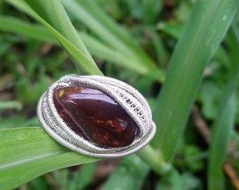 Size 7.5 Fire Agate Ring - Sterling Silver Wire Wrap - Wire Wrapped Jewelry - Wrap Ring - Made With Love in Springfield, Missouri