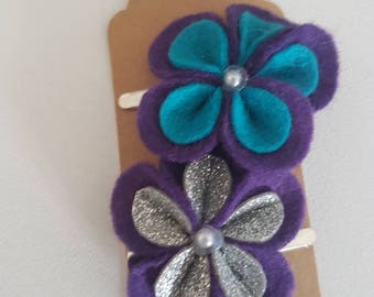 Purple & teal flower Hair Clip - The Penny