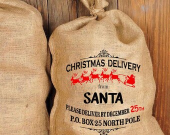 Personalized Santa Sack/Bag Gift Sack Christmas Holiday Gift Sack,Santa Special Delivery Xmas Sack Personalized Gift Sack North Pole