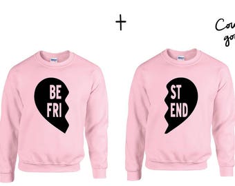Best Friends Heart Couple Sweater Rosa- best friends sweatshirt, friend couple sweater, best frind shirt, best friend tee, friend gift,