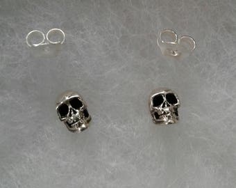 Skull Earrings, Solid Sterling Silver Skull Stud Earrings