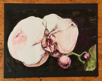 Ink and watercolour orchid