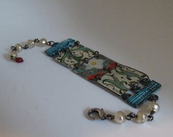 One of a Kind Antique Floral Tin Link Bracelet