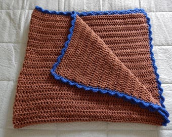 Crochet baby blanket - Afghan - Baby boy blanket - Handmade - Brown and blue - Baby - Toddler - Long baby blanket