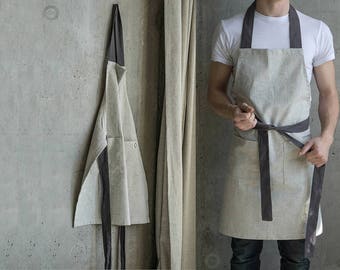 Kitchen apron Linen apron Full apron Apron dress Apron for man Hemp clothing Embroidered apron Custom apron Gray apron Apron for work