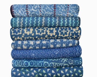 5 pcs lot (Free shipping ) indigo kantha throws, Kantha Quilt ,Twin Size Hand Made Bed Cover, Indigo Kantha Quilt, blanket, throw