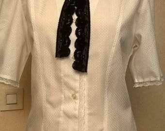 Short-sleeve shirt in white patterned viscose