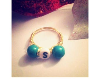Custom Turquoise Initial Wire Ring