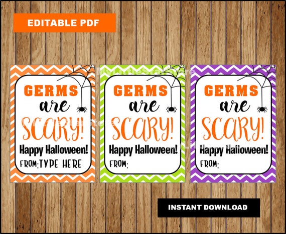 Germs are Scary Gift Tags Printable Hand Sanitizer Tags
