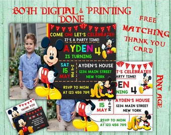 Mickey Mouse Birthday Invitations Mickey Mouse Photo Birthday Party Mickey Kids Birthday Printable Invitation Disney Printable Birthday Card