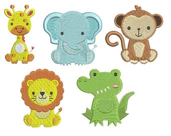 Jungle Baby Animals EMBROIDERY Set Fill Design giraffe crocodile monkey lion elephant Machine Instant Download EN2024FS1