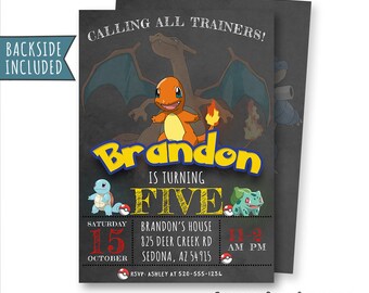 Pokemon Invitation, Pokemon Birthday Invitation, Pokemon Invitations, Pokemon Party, Printables, Personalized, Charmander Invitations