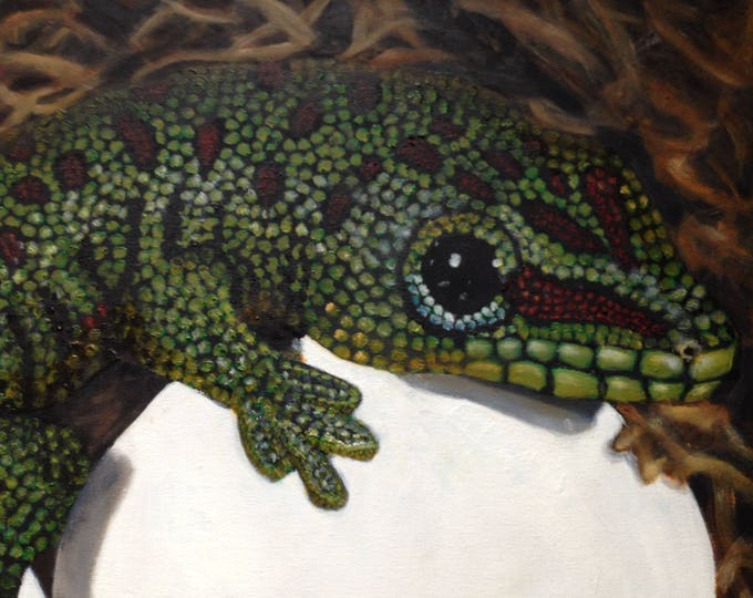 New Born Baby Lizard Oil Painting, Oil Painting of Lizard, Oil Painting of Wildlife, Nature Oil Painting, 20x24 inch Painting of Baby Lizard