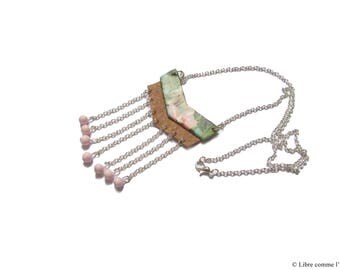 TROPICALIEGE / / chevron pattern necklace and Cork pink beads