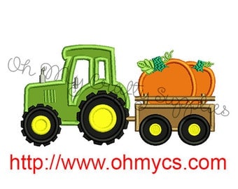 Pumpkin Tractor Applique Embroidery Design