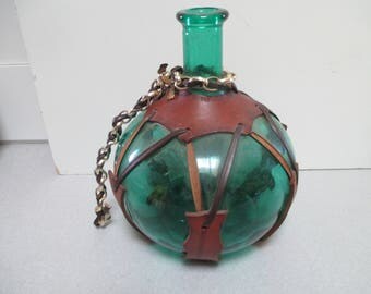 Vintage Leather Wrapped Wine Liquor Bottle