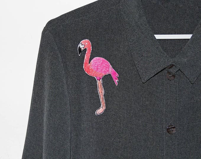 Embroidery flamingo brooch Party summer outdoors Bird lover Gift girlfriend idea Bird brooch Embroidered pin Flamingo Brooch mom gift bird