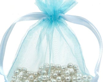 100 Sky Blue Organza Bags - 4x6 Inch Sheer Fabric Wedding Favor Bags With Drawstring - Sheer Jewelry Bags - Ships Within 24 Hours
