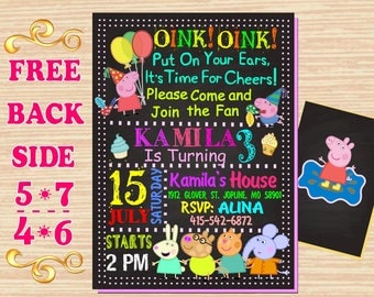 Peppa Pig Birthday Invitation 5"x 7"or 4"x 6", Birthday Girl. Digital File, Printable JPEG and PDF, Peppa Pig Invite, George Pig.