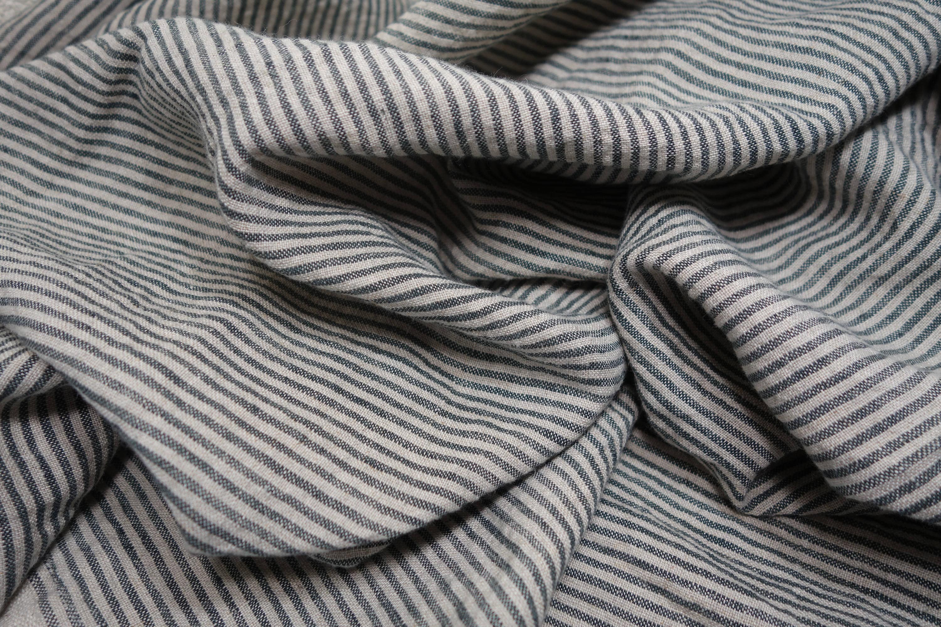 Softened striped linen fabric by the meter organic pure flax