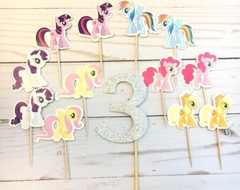 13 Pcs, Custom My Little Pony, My Little Pony Cupcake Topper, My Little Pony Birthday Party, My Little Pony Food Picks, My Little Pony Cake