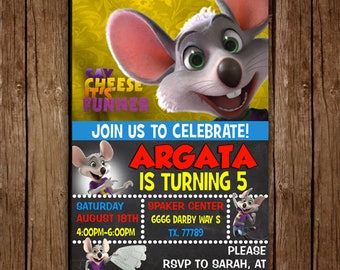 Chuck E. Cheese Invitation, You Print Invitation, Chuck E. Cheese Birthday, Chuck E. Cheese Invite, Chuck E. Cheese Themed Invitation