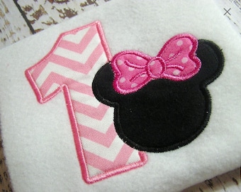 Applique Minnie Mouse machine embroidery instant download design, Happy 1st Birthday, Minnie Birthday, girl appliqué design