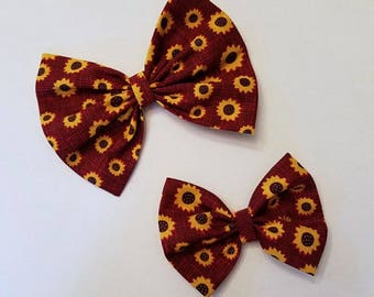 Cotton Hair Bow, Nylon Headband, Hair Clip, Ruby Sunflowers