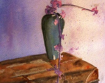 watercolor on old cherry branch trunk