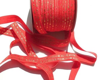 1 m of beautiful red /corail elastic Ribbon and arrows "metallic gold" effect