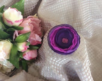 Flower 6.5 cm purple silk chiffon and pearls