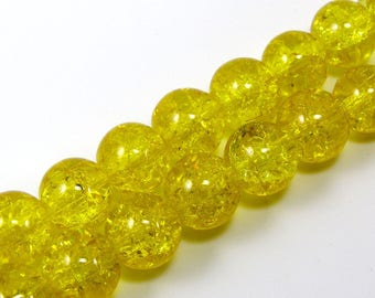 Set of 10 beads 10 mm crackled glass honey