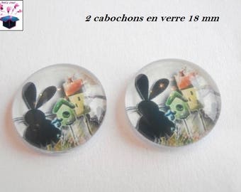 2 cat cottage themed 18mm domed glass cabochon
