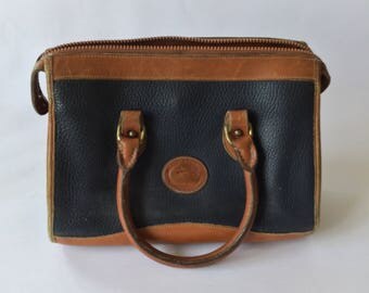 Vintage Brown Black Leather Dooney & Bourke Two Handle Handbag |