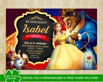 Beauty and the Beast Invitation, Beauty and the Beast Birthday, Beauty and the Beast Party, Beauty and the Beast, FREE Thank you card